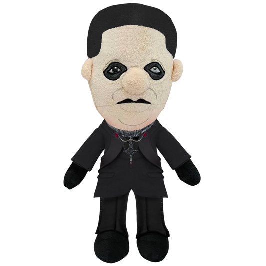 A plush toy resembling a character with a black tailored coat and occult detailing, with the name 'Frater Imperator'.