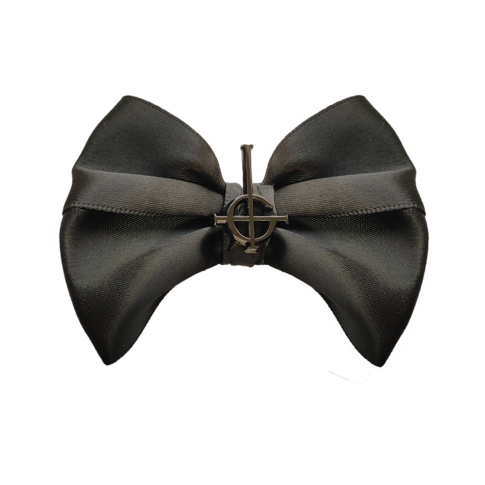 Channel the essence of Ghost with the Grucifix Bow featuring the iconic Grucifix metal charm at its center. Perfect for concerts or everyday wear, this statement accessory adds a subtle yet bold touch to any outfit. 