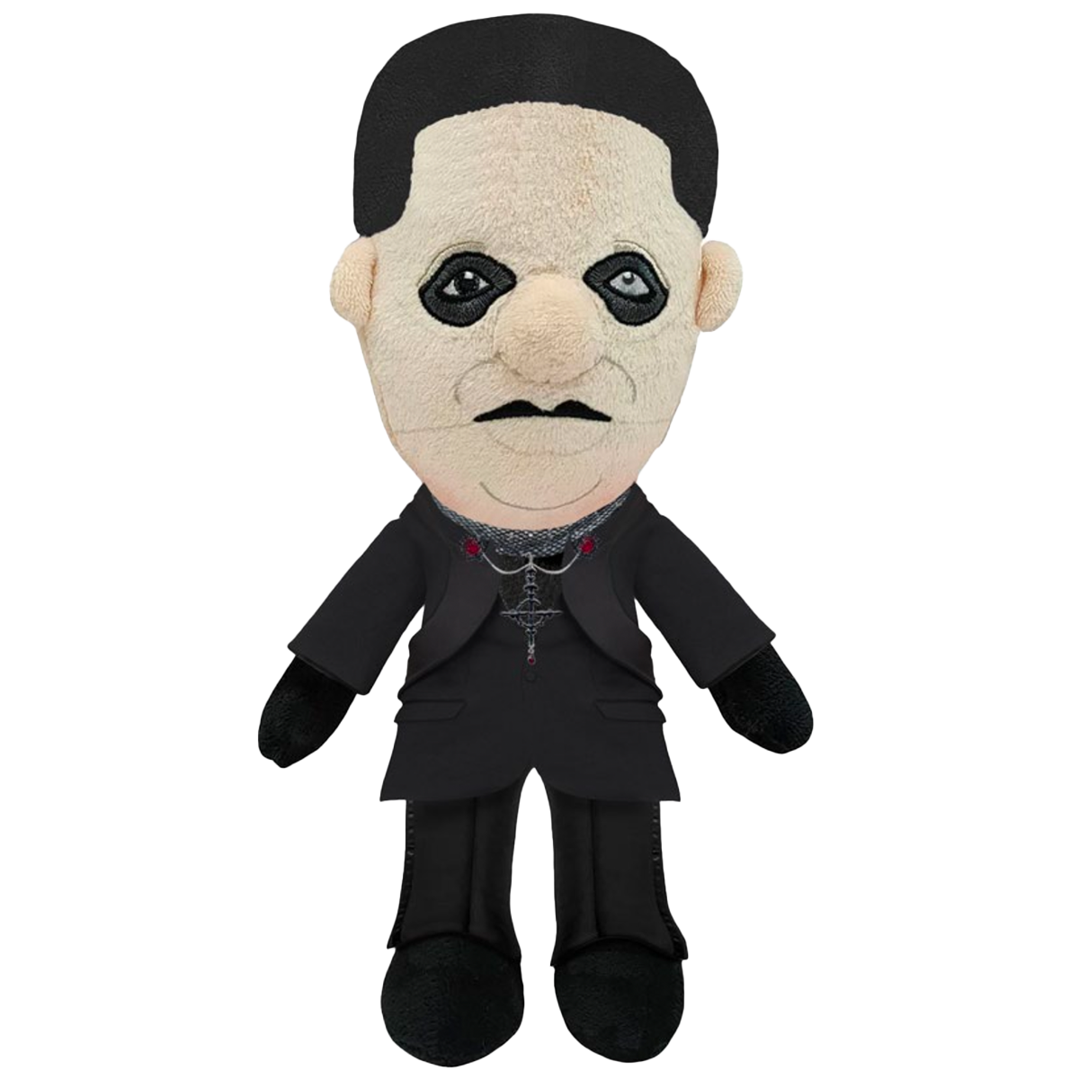 A plush toy resembling a character with a black tailored coat and occult detailing, with the name 'Frater Imperator'.