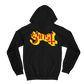 Black hoodie with yellow and red 'Ghost' logo on the back against a white background