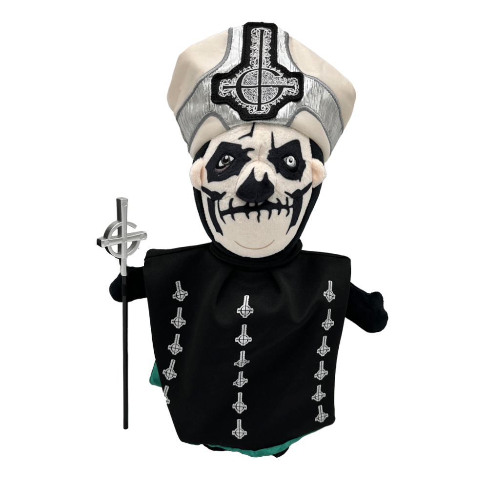 Known for his devilish charm, the Papa II Plushie brings a touch of grandeur to your collection. Occasionally caught up in his own self-admiration, Papa II’s playful side is ready to take center stage in your home, complete with his iconic staff in hand. A must-have for any Ghost fan, let him rule your shelf with his irresistible, sinister allure!