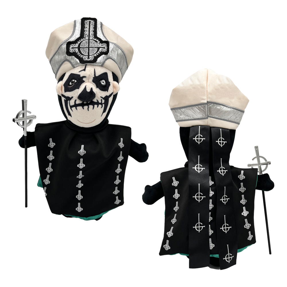 Known for his devilish charm, the Papa II Plushie brings a touch of grandeur to your collection. Occasionally caught up in his own self-admiration, Papa II’s playful side is ready to take center stage in your home, complete with his iconic staff in hand. A must-have for any Ghost fan, let him rule your shelf with his irresistible, sinister allure!