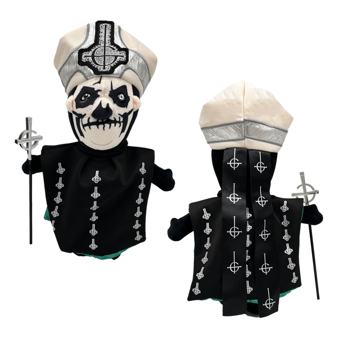 Known for his devilish charm, the Papa II Plushie brings a touch of grandeur to your collection. Occasionally caught up in his own self-admiration, Papa II’s playful side is ready to take center stage in your home, complete with his iconic staff in hand. A must-have for any Ghost fan, let him rule your shelf with his irresistible, sinister allure!