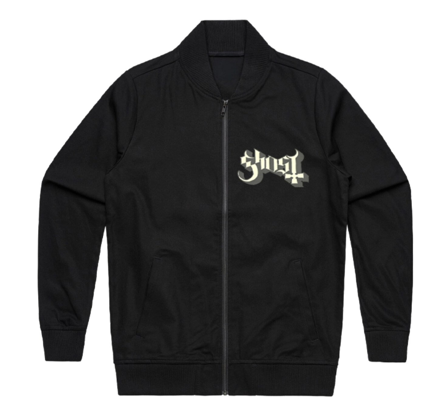 Black jacket with 'Ghost' logo on a white background