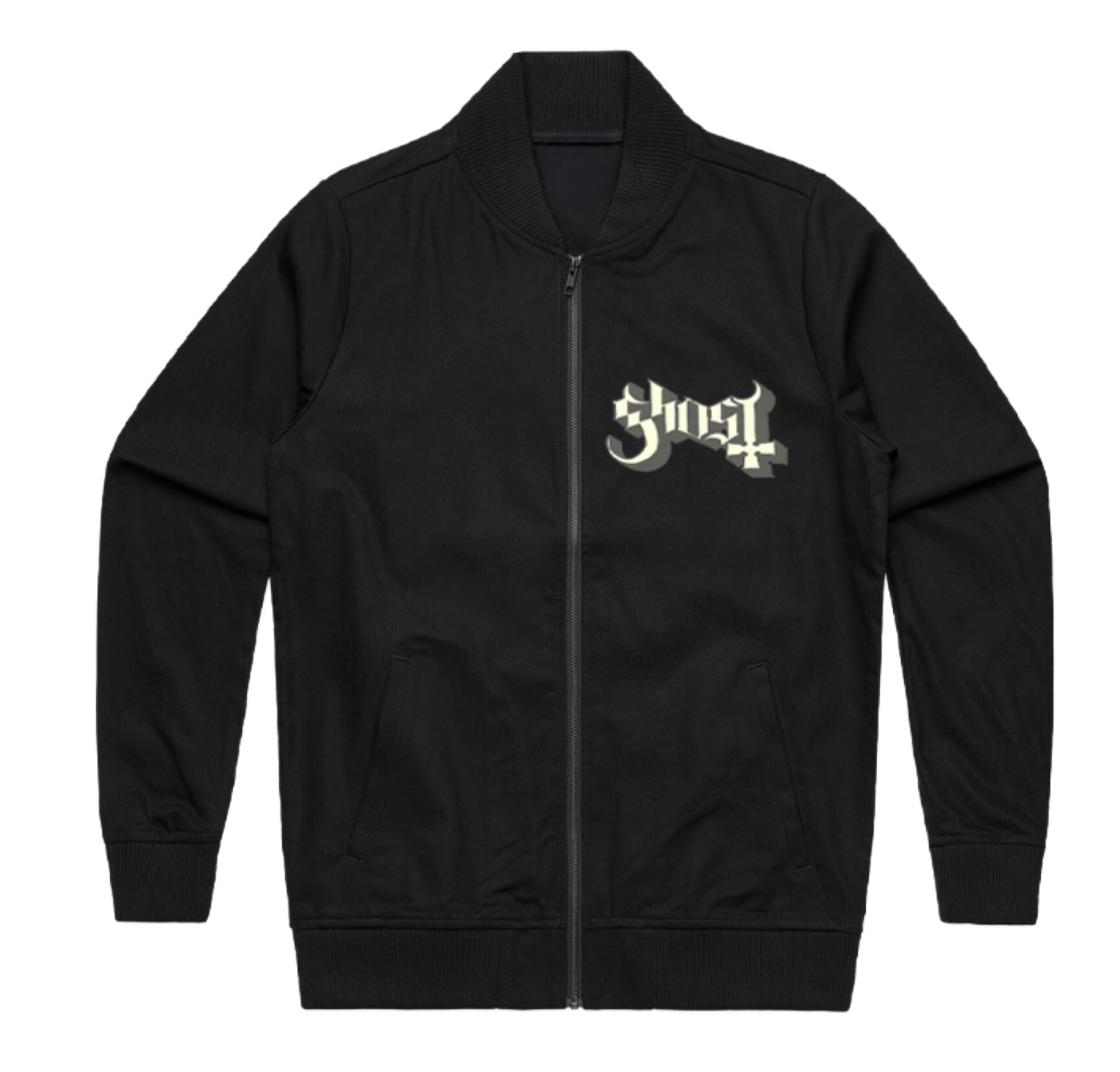 Black jacket with 'Ghost' logo on a white background