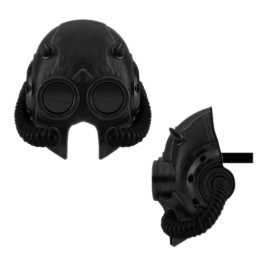 A black ghoul mask with a skull design and respirator style features.
