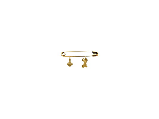 Gold-tone safety pin with two Ghost charms