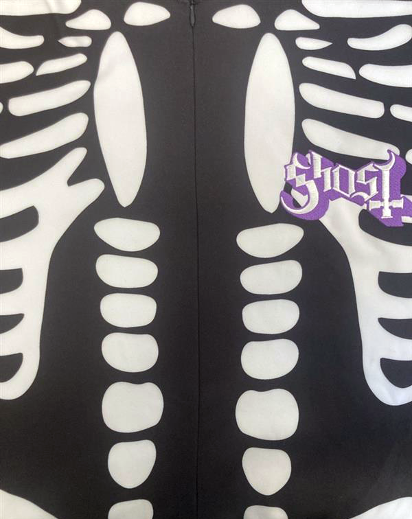 Ghost Skeleton Onesie with embroidered Ghost Logo on the front.