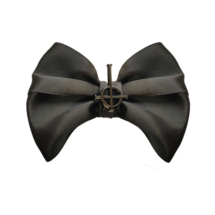 Channel the essence of Ghost with the Grucifix Bow featuring the iconic Grucifix metal charm at its center. Perfect for concerts or everyday wear, this statement accessory adds a subtle yet bold touch to any outfit. 