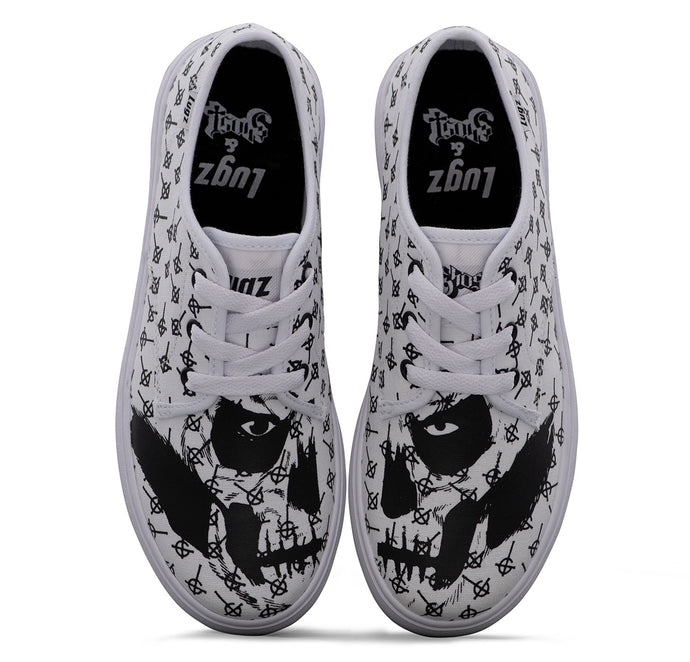 Featured in the Lugz and Ghost the FW24 collection is the MEN's Joints Ghost Papa canvas shoe. This white-based canvas lace-up pair features an illustration of Papa's face layered across a repeat logo print. 

The pair will also come in dual branded boxes and a custom tissue paper featuring a Grucifix blueprint repeat design. Ghost has experienced phenomenal success with their expansive consumer products program. Their innovative approach has engaged their audience in remarkable ways, offering an array