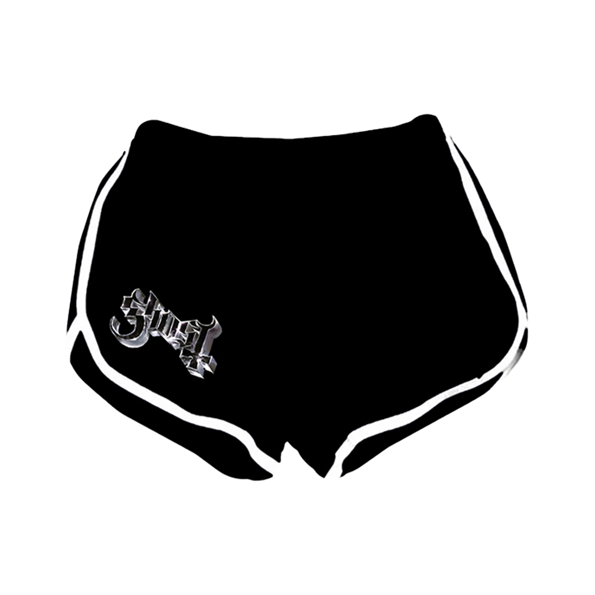 Black shorts with 'Ghost' logo on a white background
