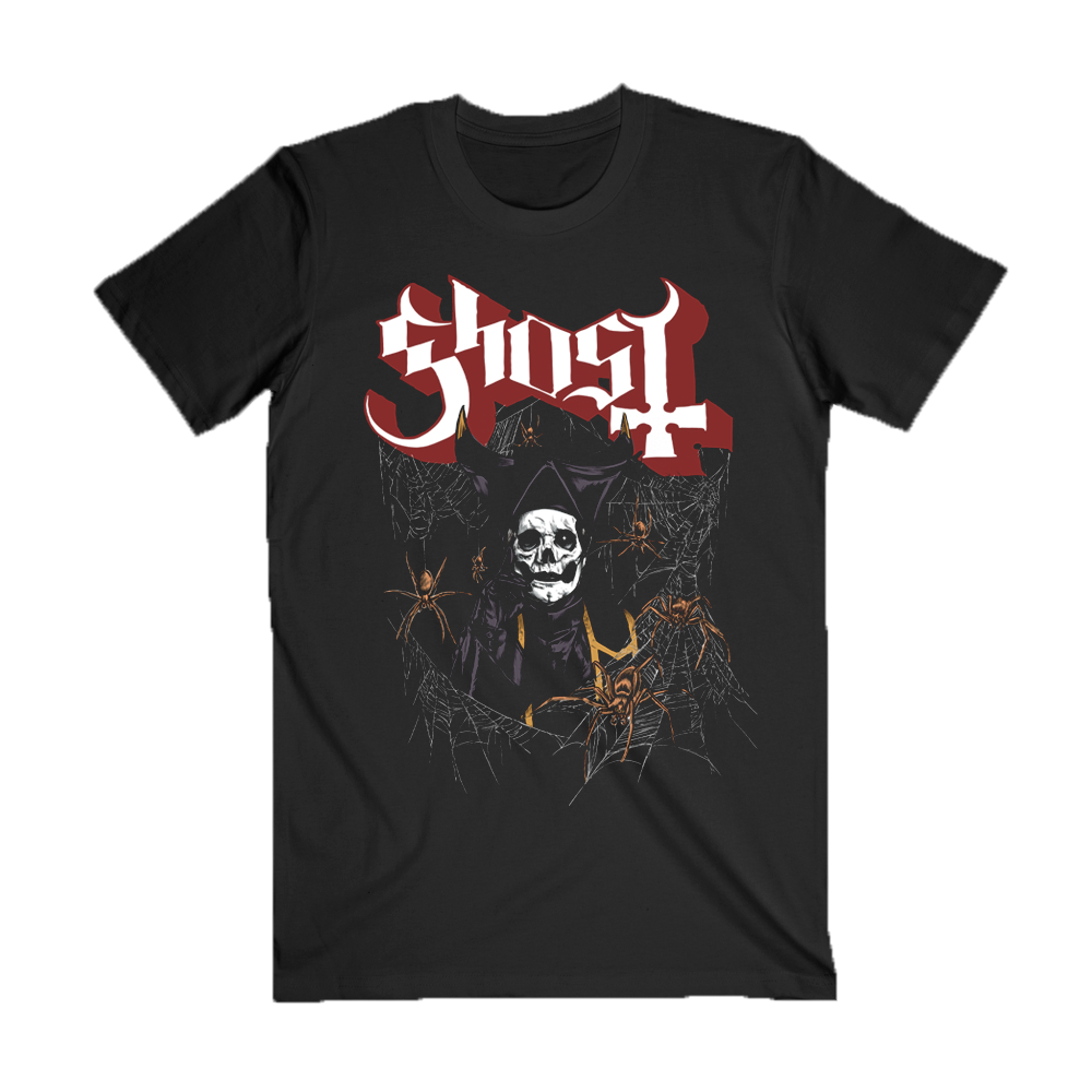 The Ghost Weaver Tee features Papa IV framed by spiderwebs.