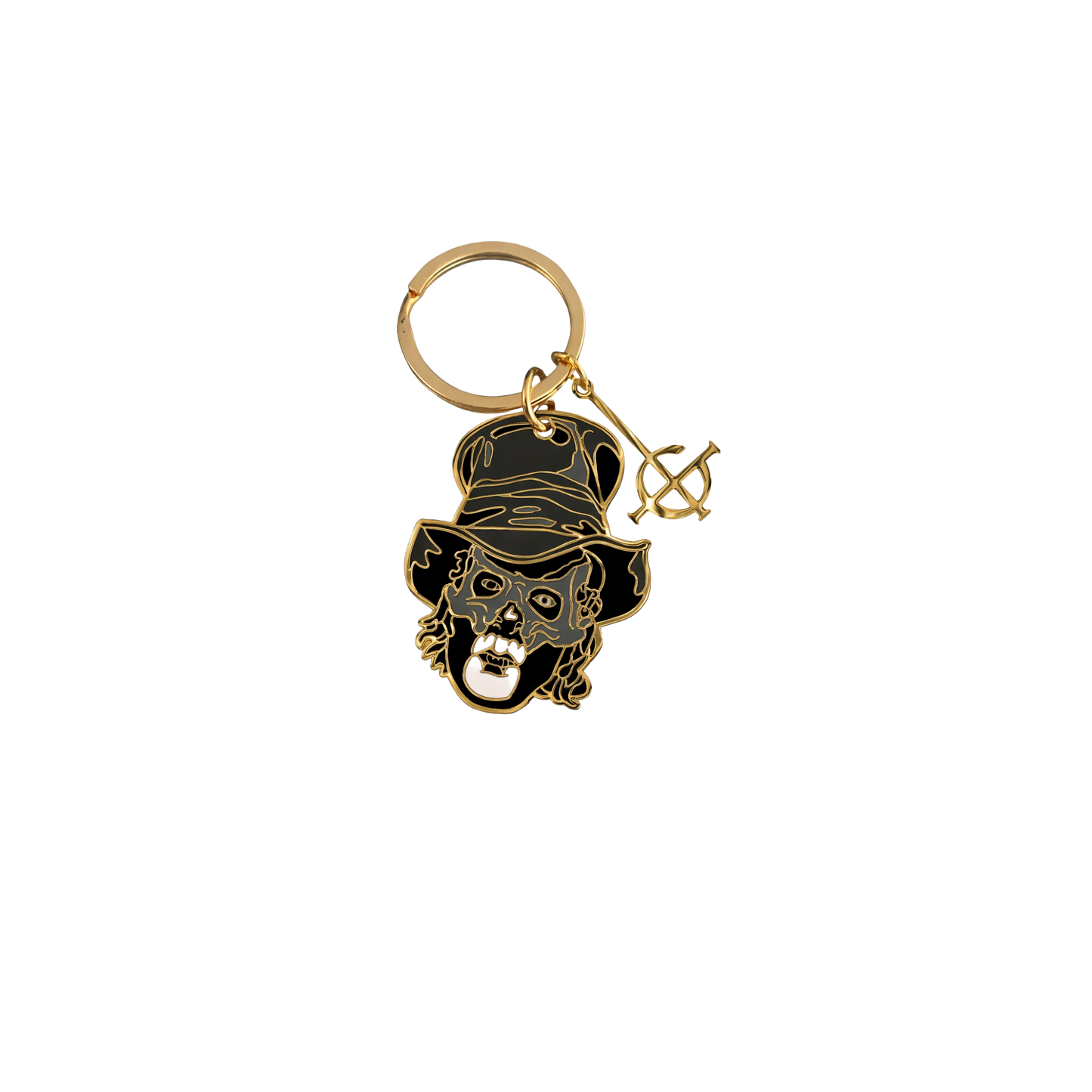 Keychain with skull design and top hat on a white background