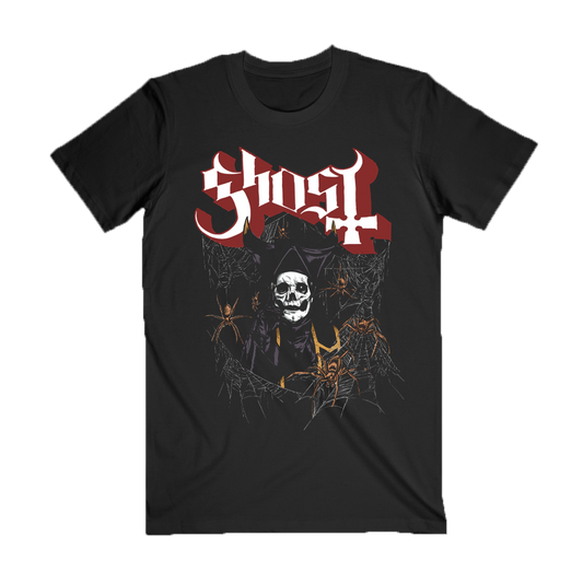 The Ghost Weaver Tee features Papa IV framed by spiderwebs.