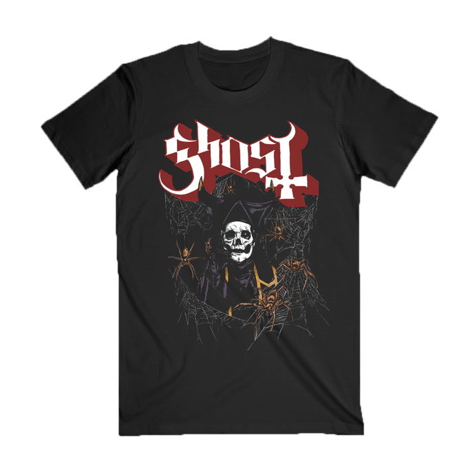 The Ghost Weaver Tee features Papa IV framed by spiderwebs.