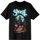 Black t-shirt with 'Ghost' band graphic design on a white background